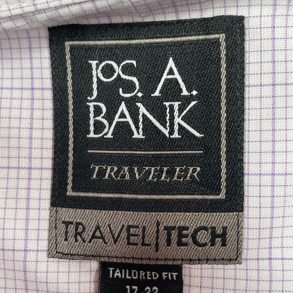 Jos. A. Bank Dress Shirt Mens 17-33 Purple Traveler Travel Tech Tailored Check - Picture 4 of 8